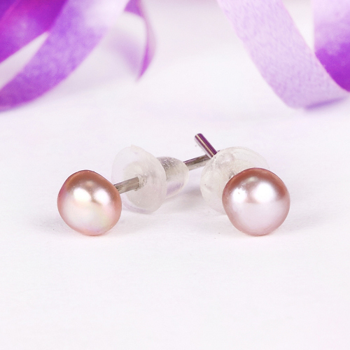 Mini-Perlenohrstecker, Perlenohrringe, Süßwasserperlen 4mm viole - zum Schließen ins Bild klicken